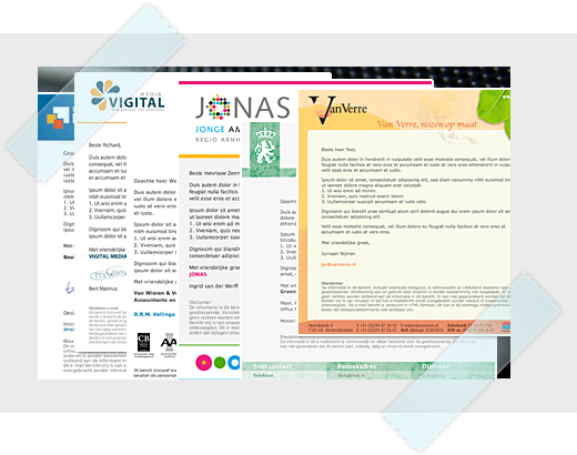 E-mail template en sjabloon als html briefpapier in huisstijl voor gebruik in Outlook, Outlook Express, Windows Live Mail en Apple Mail